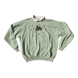 vintage 1990s green embroidered heart grandma sweater with collar